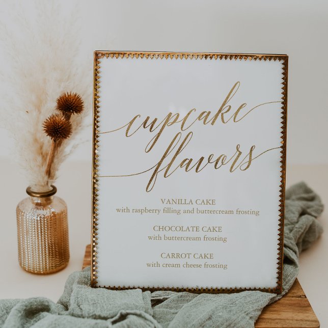 Elegant Gold Calligraphy Cupcake Flavours Sign (Creator Uploaded)