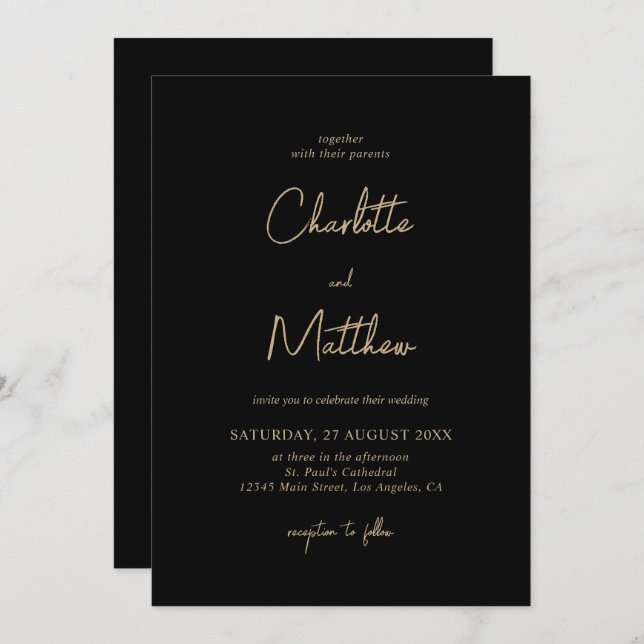 Elegant Gold Calligraphy Details on Back Wedding I Invitation (Front/Back)