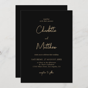 Elegant Gold Calligraphy Details on Back Wedding I Invitation