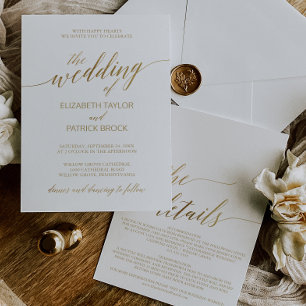 Elegant Gold Calligraphy Details on Back Wedding Invitation