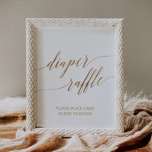 Elegant Gold Calligraphy Diaper Raffle Poster