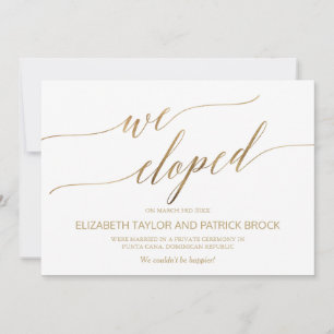 Elegant Gold Calligraphy Elopement Announcement