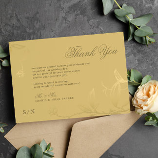 Elegant gold calligraphy floral luxury wedding thank you card