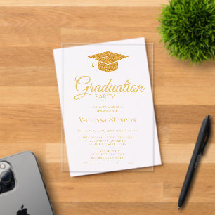Elegant Gold Calligraphy Graduation Party  Acrylic Invitations