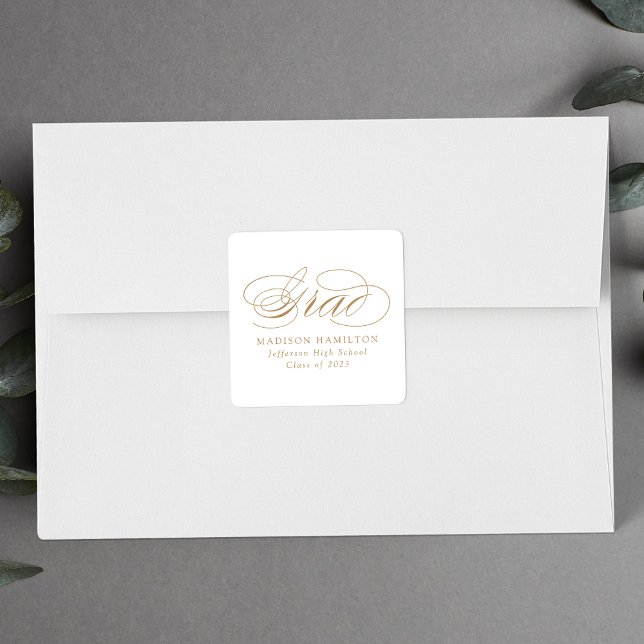 Elegant Gold Calligraphy Graduation Square Sticker (Creator Uploaded)