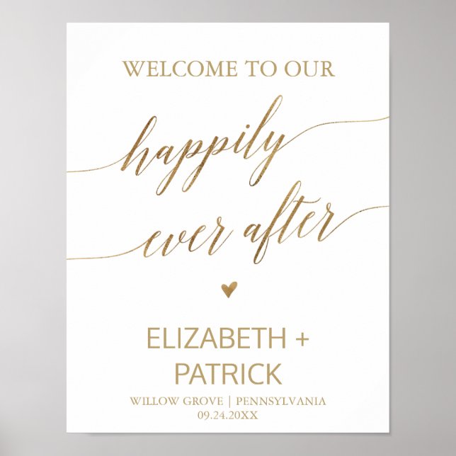 Elegant Gold Calligraphy Happily Ever After Heart Poster (Front)