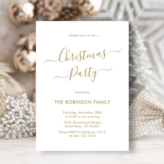 Elegant Gold Calligraphy Holiday Christmas Party Invitation (Creator Uploaded)