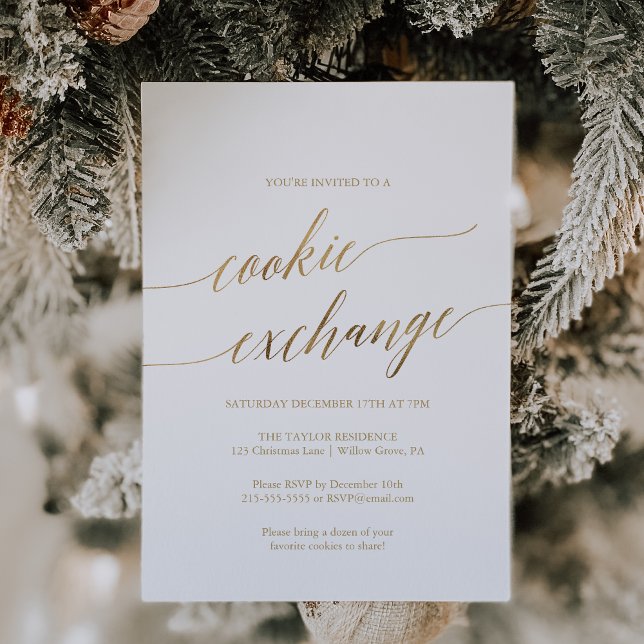 Elegant Gold Calligraphy Holiday Cookie Exchange Invitation (Creator Uploaded)