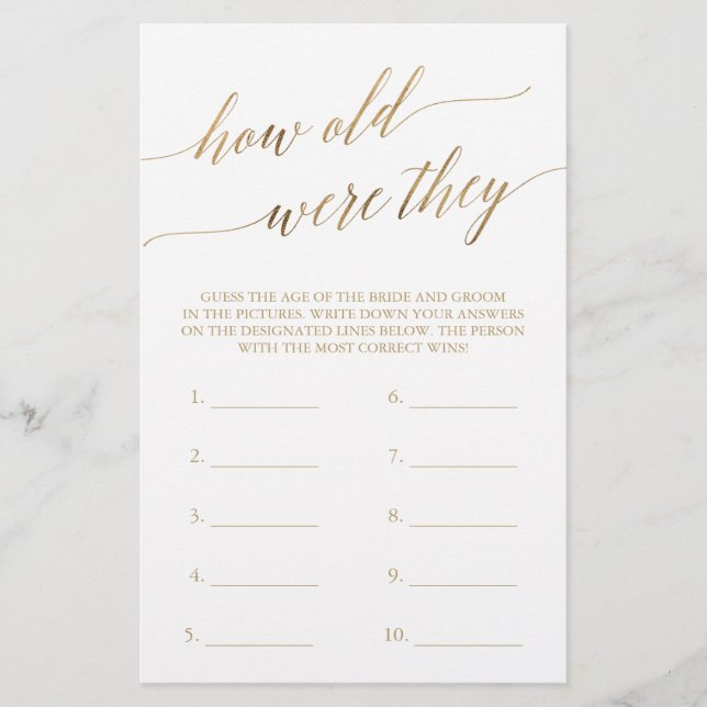 Elegant Gold Calligraphy How Old Were They Game (Front)