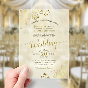 Elegant Gold Calligraphy Ivory Cream Wedding Acrylic Invitations