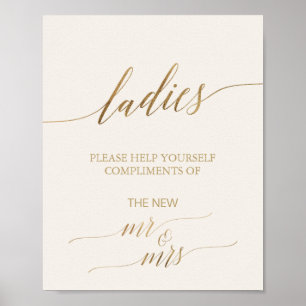 Elegant Gold Calligraphy Ivory Ladies Bathroom Poster