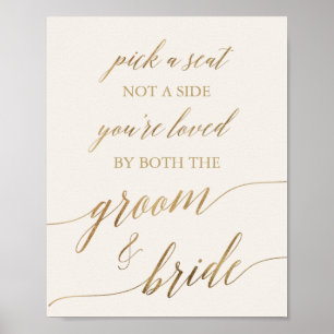 Elegant Gold Calligraphy Ivory Pick A Seat Sign