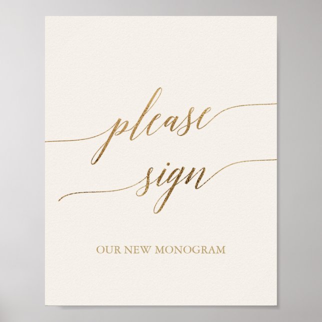 Elegant Gold Calligraphy Ivory Please Sign Poster (Front)