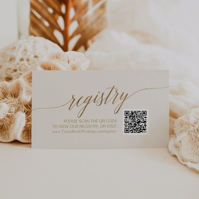 Elegant Gold Calligraphy | Ivory QR Code Registry Enclosure Card (Creator Uploaded)
