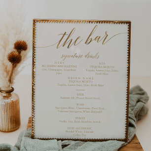 Elegant Gold Calligraphy   Ivory The Bar Menu Poster