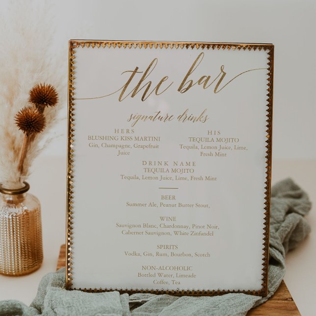 Elegant Gold Calligraphy | Ivory The Bar Menu Poster (Creator Uploaded)