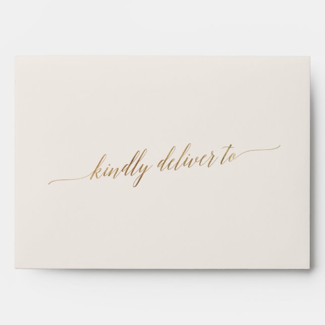Elegant Gold Calligraphy Ivory Wedding Invitation Envelope (Front)