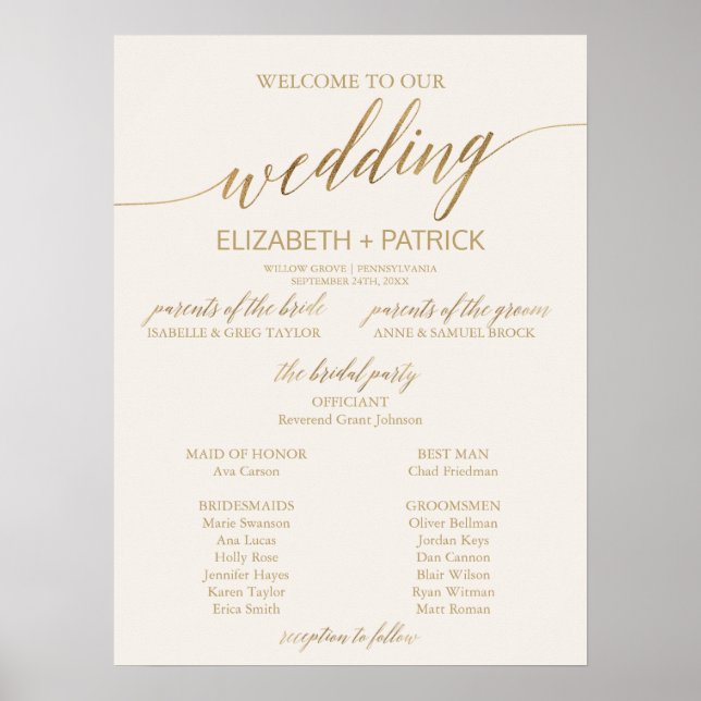 Elegant Gold Calligraphy | Ivory Wedding Program Poster (Front)