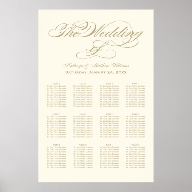 Elegant Gold Calligraphy Ivory Wedding Seating Poster (Front)