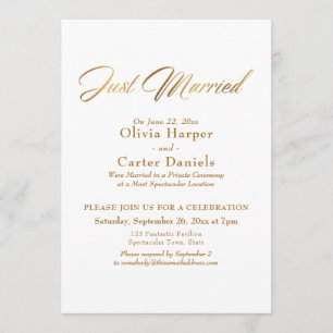 Elegant Gold Calligraphy Just Married Reception Invitation