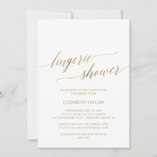 Elegant Gold Calligraphy Lingerie Shower Invitation (Front)