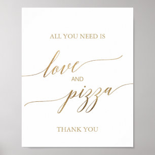 Elegant Gold Calligraphy Love and Pizza Sign
