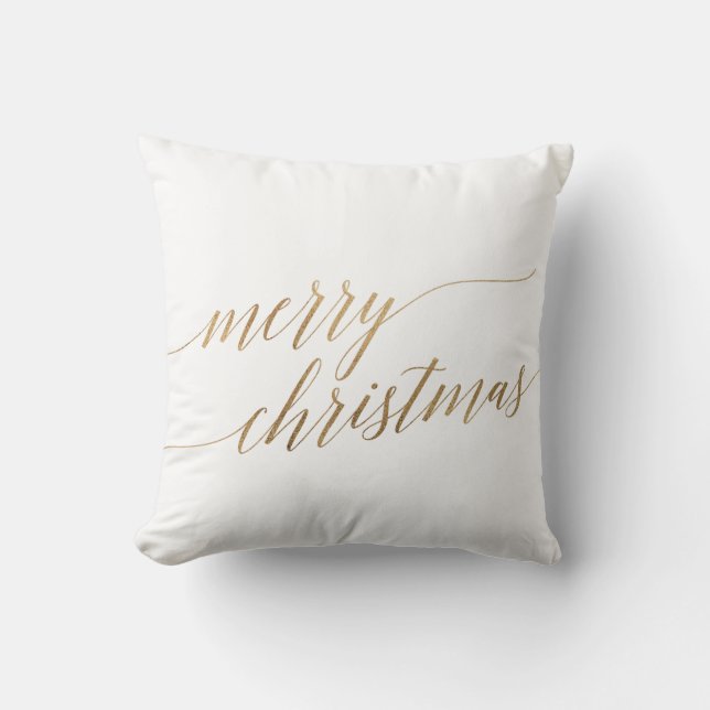 Elegant Gold Calligraphy Merry Christmas Cushion (Front)