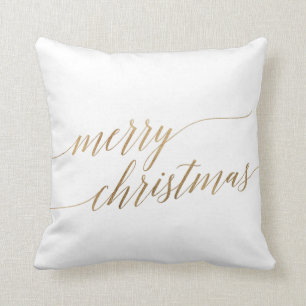 Elegant Gold Calligraphy Merry Christmas Cushion