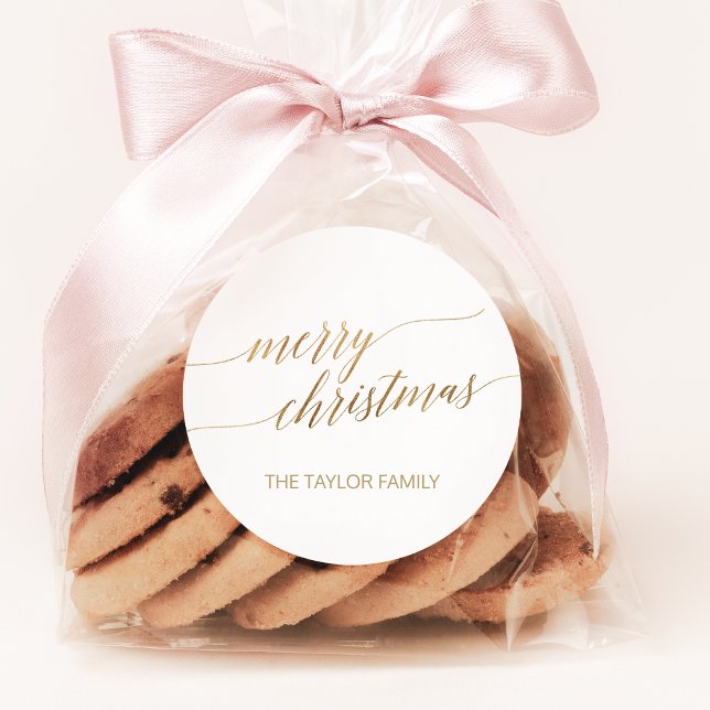 Elegant Gold Calligraphy Merry Christmas Gift Classic Round Sticker (Creator Uploaded)