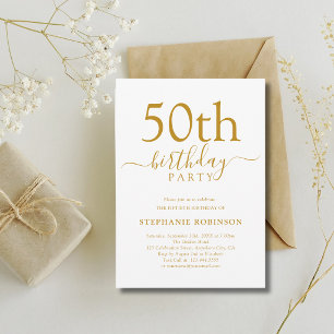 Elegant Gold Calligraphy Modern 50th Birthday Invitation