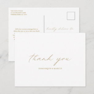 Elegant Gold Calligraphy Modern Wedding Thank You Postcard