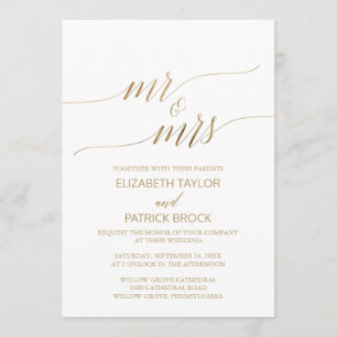 Elegant Gold Calligraphy Mr & Mrs Wedding Invitation