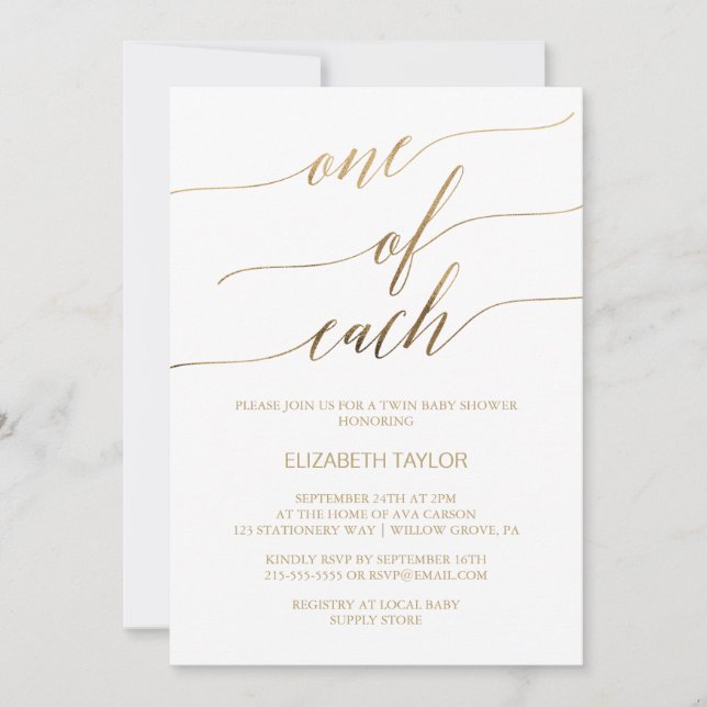 Elegant Gold Calligraphy One Of Each Baby Shower Invitation (Front)