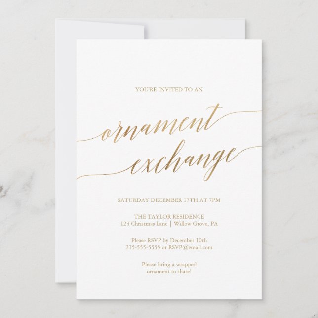 Elegant Gold Calligraphy Ornament Exchange Invitation (Front)