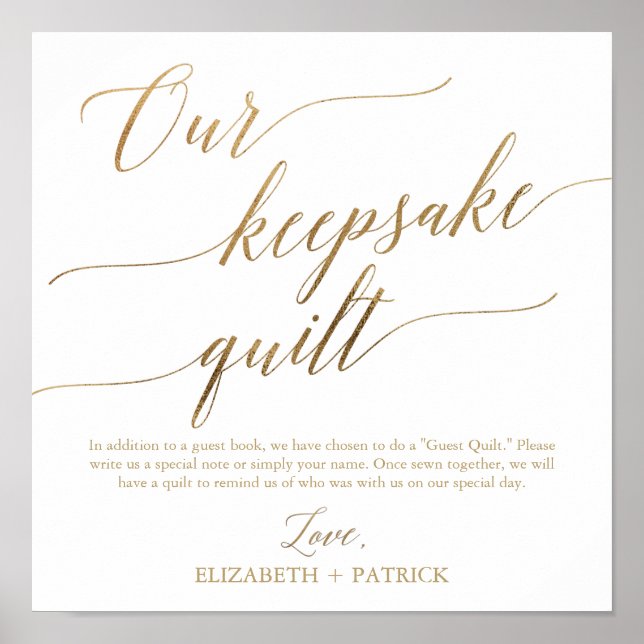 Elegant Gold Calligraphy Our Keepsake Quilt Poster (Front)
