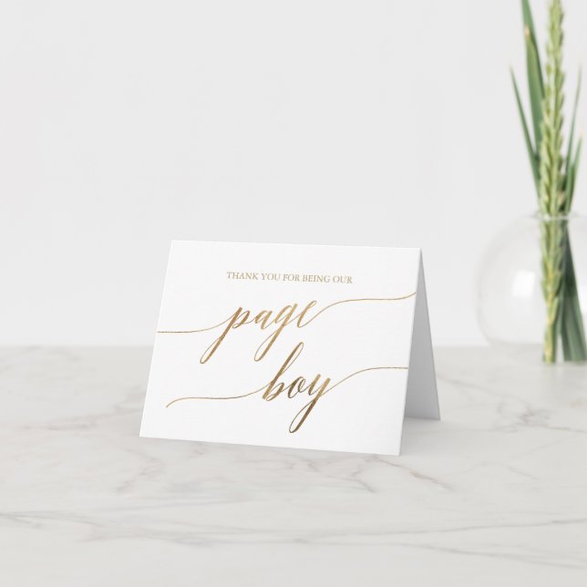 Elegant Gold Calligraphy Page Boy Thank You Card (Front)