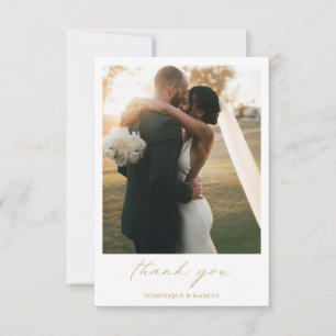 Elegant Gold Calligraphy Photo Modern Wedding Thank You Card