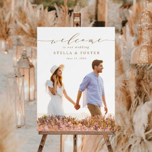 Elegant Gold Calligraphy Photo Wedding Welcome  Poster