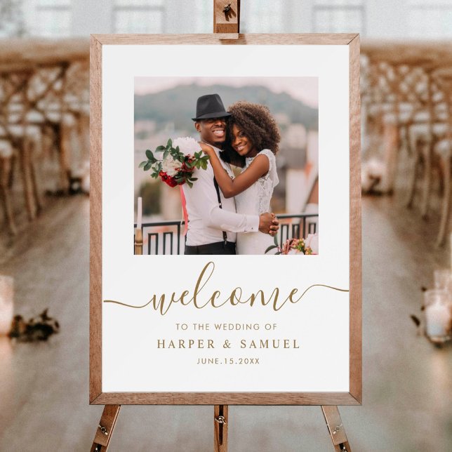 Elegant Gold Calligraphy Photo Wedding Welcome Poster (Creator Uploaded)