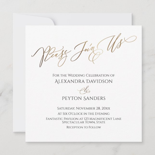 Elegant Gold Calligraphy "Please Join Us" Wedding Invitation (Front)
