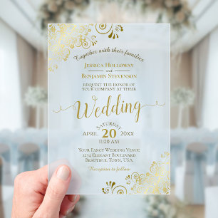 Elegant Gold Calligraphy Powder Blue Wedding Acrylic Invitations