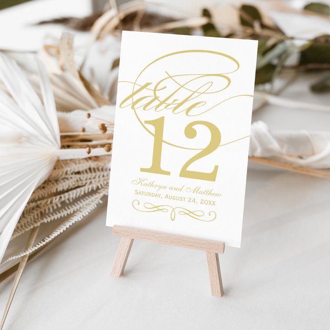 Elegant Gold Calligraphy Script Monogram Wedding Table Number (Creator Uploaded)