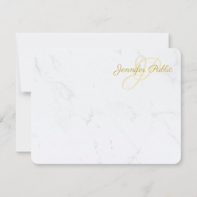 Elegant Gold Calligraphy Script Text Marble Modern Card (Front)