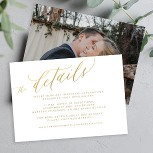 Elegant gold calligraphy script wedding details enclosure card