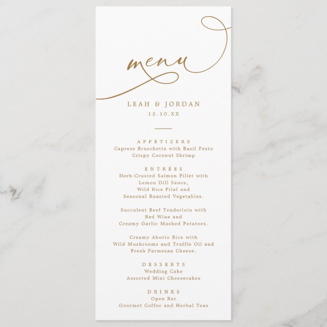 Elegant Gold Calligraphy Script Wedding Menu (Front)