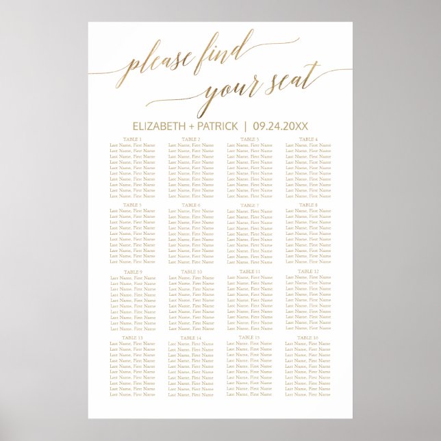 Elegant Gold Calligraphy Seating Chart (Front)