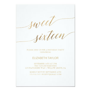 Elegant Gold Calligraphy Sweet Sixteen Invitation