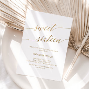 Elegant Gold Calligraphy Sweet Sixteen Invitation
