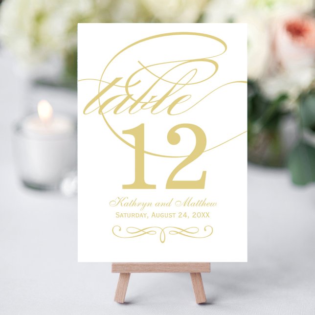Elegant Gold Calligraphy Table Number Card (Creator Uploaded)