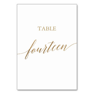 Elegant Gold Calligraphy Table Number Fourteen
